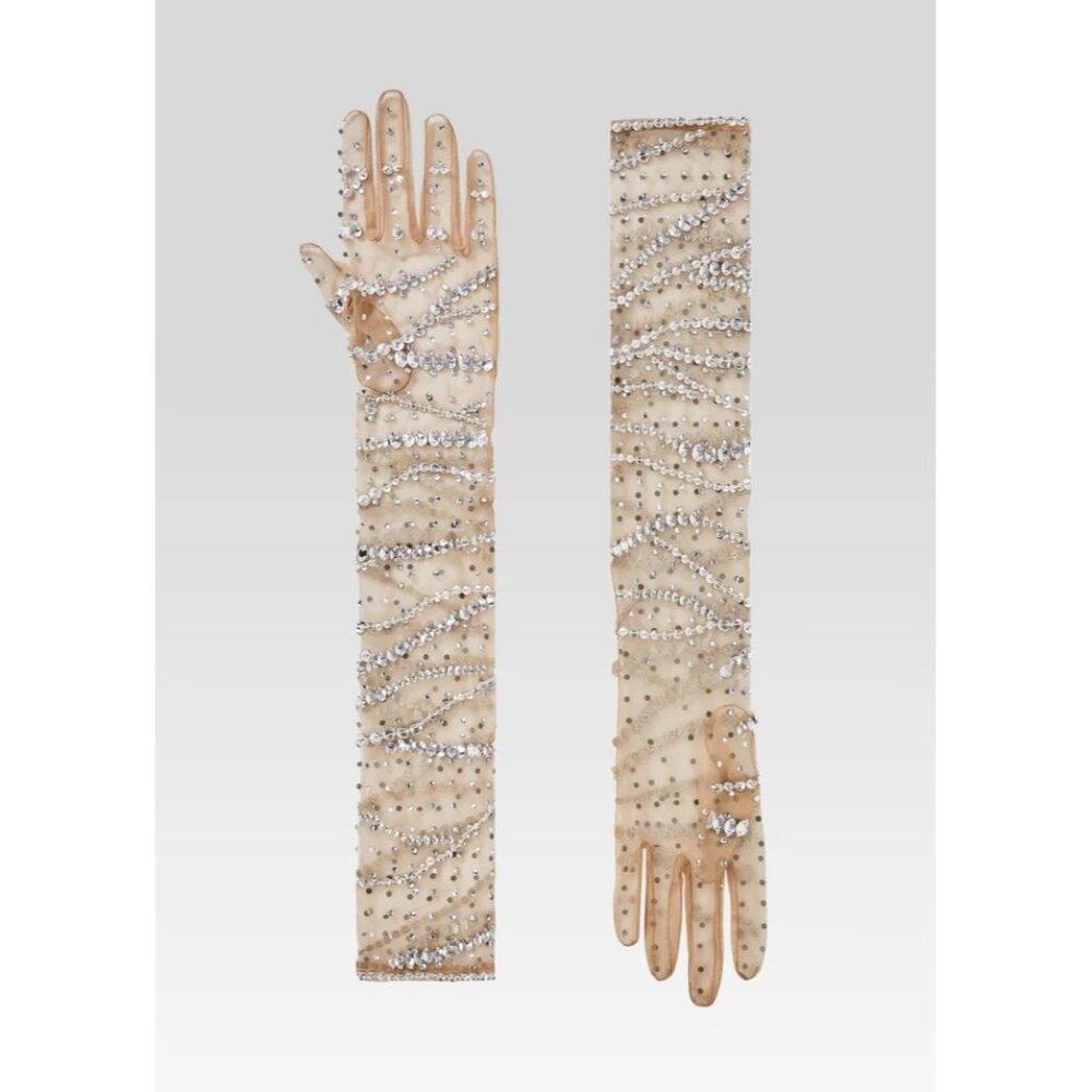 retrofete Lyric Embellished Sheer Gloves Tannin Womens Size OS - Picture 2 of 7